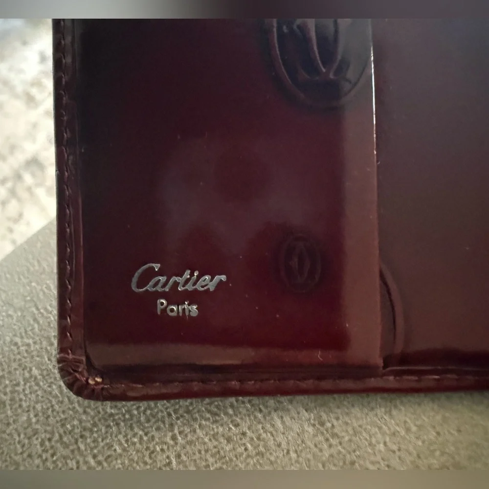 Cartier Glossy Patent Leather Wallet - Burgundy) birthday cake addition